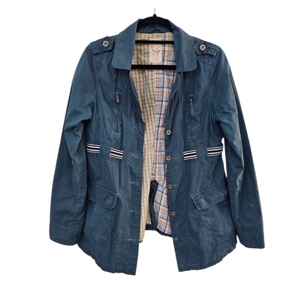 Free People Teal Utility Jacket with Striped Waist